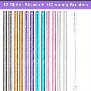 12 pc Glitter Straws and Cleaning Brush - 12 inches